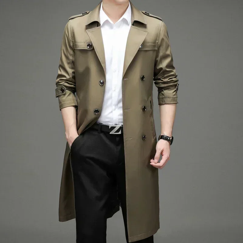 Long Man Trench Coat Autumn High End Business British Party Windbreaker Jacket Trend Versatile Suit Collar Male Top Streetwear