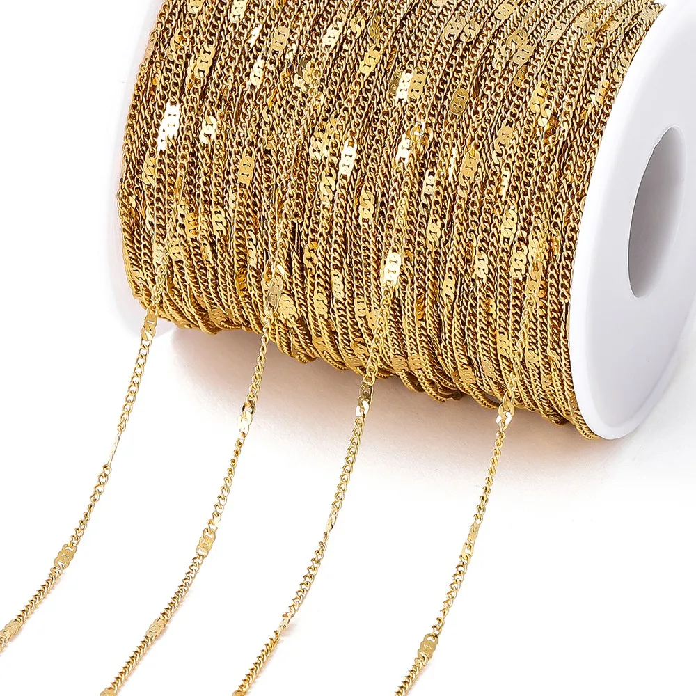 Gold Stainless Steel Beaded Chain for Jewelry Making - 2 Meters