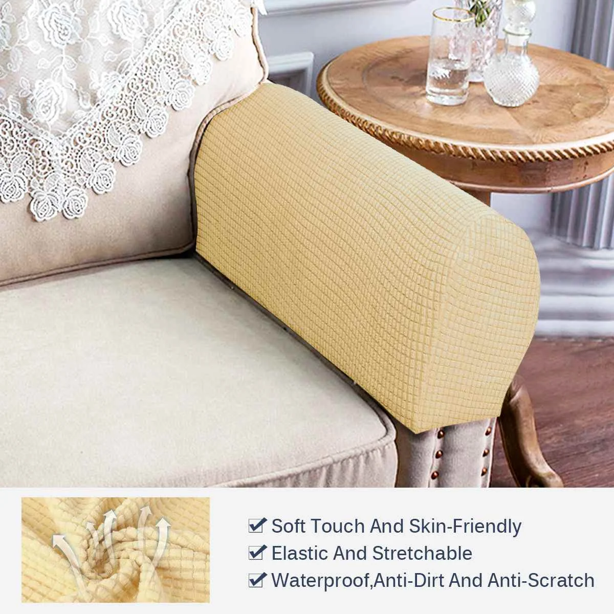 A Pair Of Modern Sofa Armrest Cover Elastic Universal Chair Protection