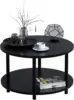 Small Round Coffee Table with Open Storage for Small Space, 23.5" Black 2-Tier Wooden Center Table for Living Room 2