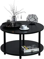 Small Round Coffee Table with Open Storage for Small Space, 23.5" Black 2-Tier Wooden Center Table for Living Room 2