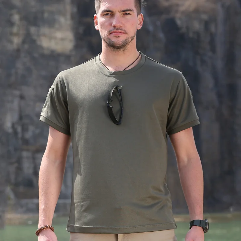 Outdoor Multi-Functional Tactical T-Shirt, Round Neck Men's Quick Dry Short Sleeve, Light And Breathable, For Hunting, Outdoor