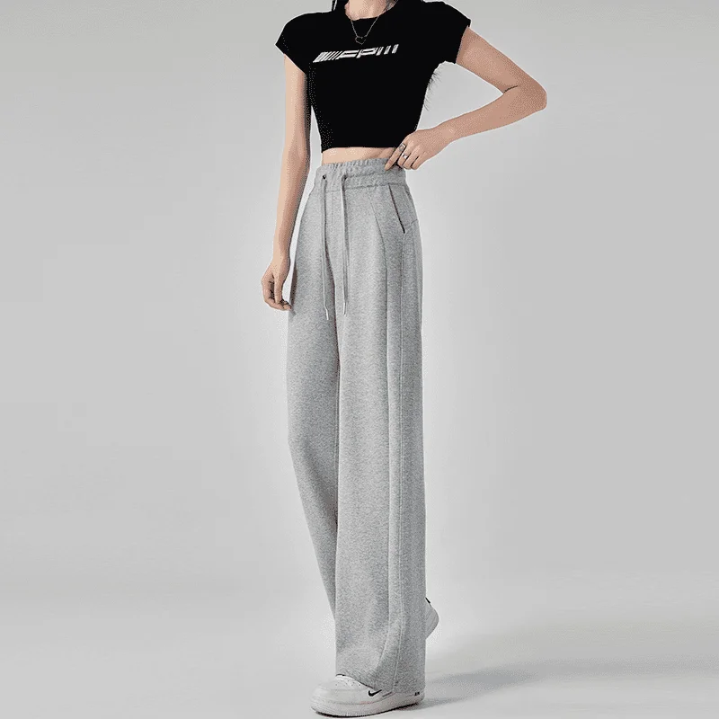Running Sweatpants Women Winter High Waisted Skinny Shade Meat Loose Draped Fitness Wide Leg Pants Soft Gym
