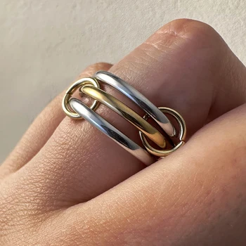Anelli impilabili dal design minimalista bicolore per le donne Acciaio inossidabile Tre pezzi Taglia 5-13 Spinelli Kilcollin Anello Gioielli Nuovo