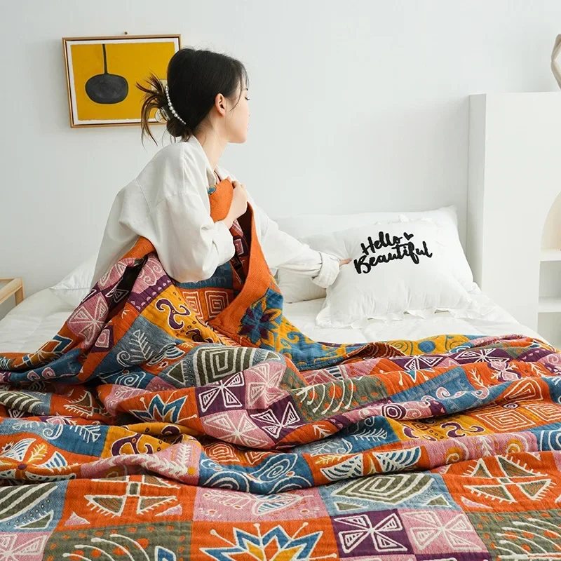 100% 코튼 담요 및 던지기 수건 이불 더블 싱글 Boho 장식 소파 커버 여행 낮잠 담요 침대보 여름 멋진 침대 시트
