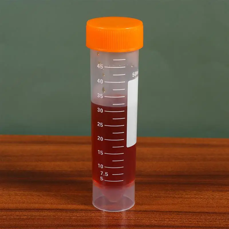 Plastic Test Tubes Centrifuge Tube 50pcs 50ml Screw Port Centrifuge Tube Flat Bottom Centrifuge Tubes Vertical Tubes (Orange 50pcs/Pack) Test tubes