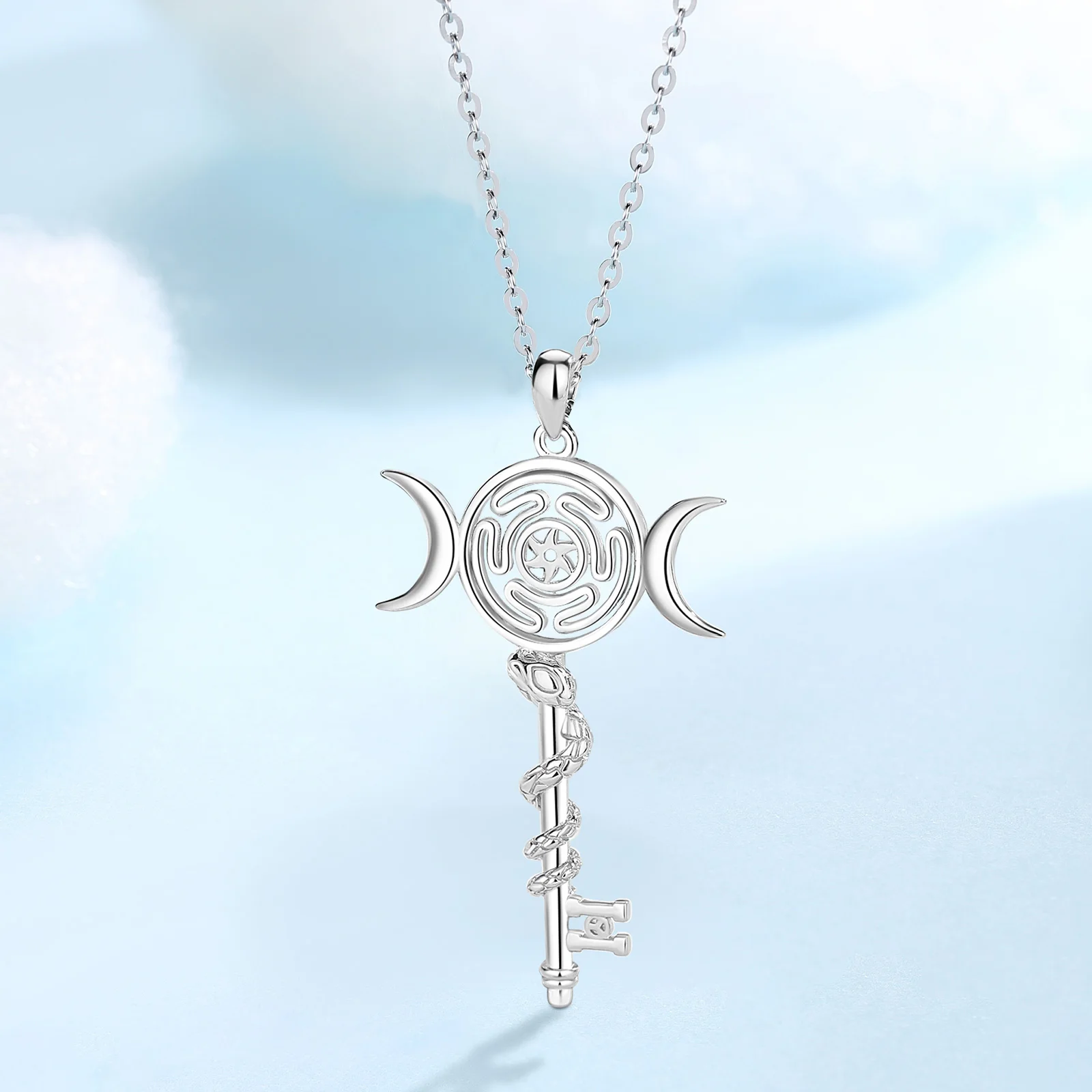 Pendant Necklace Silver Necklace Silver Pendant Eudora 925 Sterling Silver Hekate Wheel Necklace for Women Snake Key Triple Moon Goddess Gift