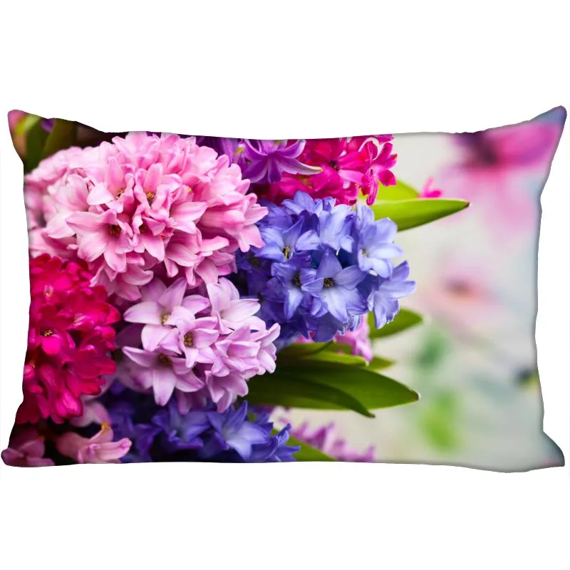 

Custom Hyacinth Flower Pillow Cover Bedroom Home Office Decorative Pillowcase Rectangle Zipper Pillow Cases Satin Fabric 11-4