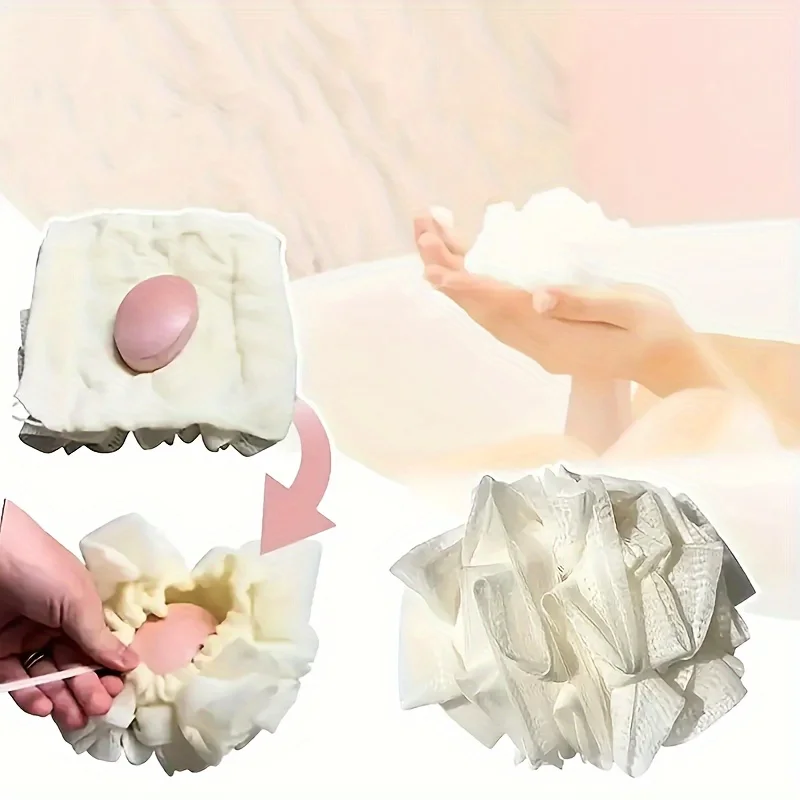 2-In-1 Bath Ball Towel Loofah With Drawstring Closure For Soap Soft Exfoliating Mesh Shower Sponge Skin Care Bathing Tool