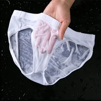 Slip en soie douce pour hommes, culotte solide entièrement transparente, séchage rapide, sans couture, Bikini masculin, sous-vêtements de tentation Gay 2