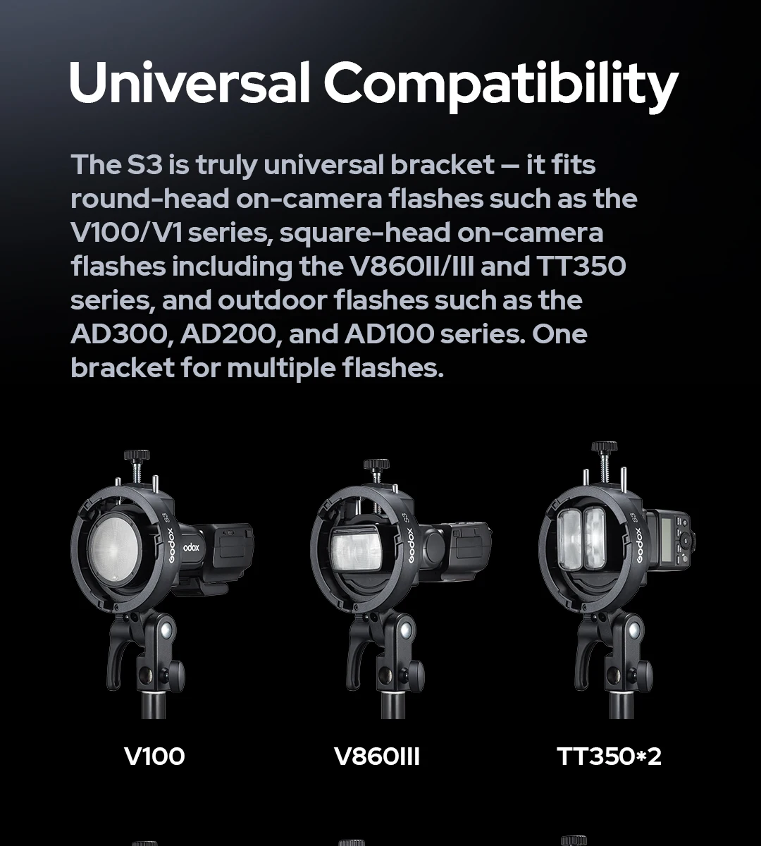 S3 Flash Holder Bracket Bowens Mount Flash Bracket for  Flash V100, V860llI, TT3