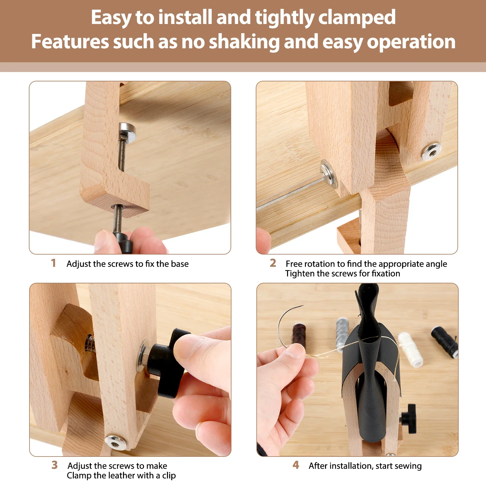 Stitch Pony Wood Leather Pony Foldable Table Desktop Stitching Horse Clamp Adjustable Leather Sewing Working Tools