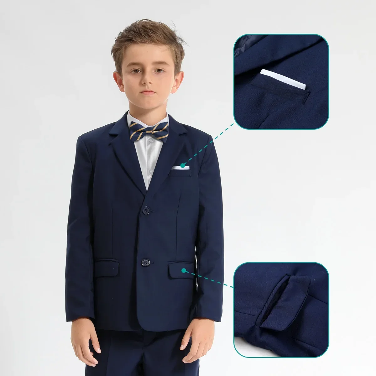 Boys Clothing Suit for Kid Easter Outfit Church Party Blazer Wedding Ceremony Flower Piano Performance Birthday Gift Set 3PCS - 3