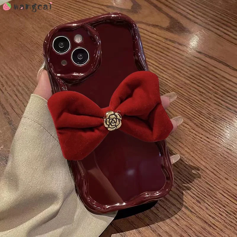 Per Realme Gt Master Gt5 Gt2 Neo 3T 2 2T Narzo 50 30 Pro Custodia Per Telefono Stereo Camelia Flower Velvet Bow Tie Capodanno Soft Cover