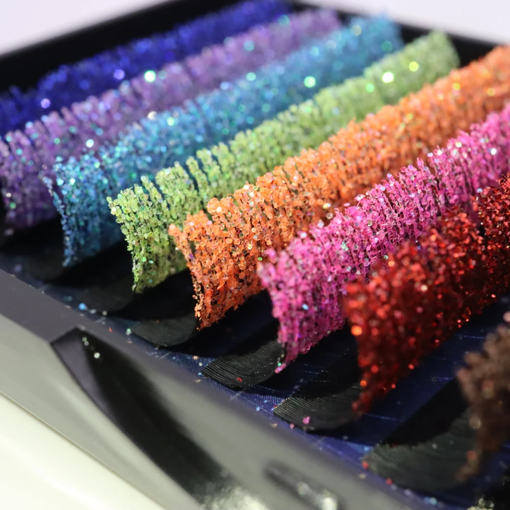 Individual Faux Mink Cílios Extensão, Glitter Shimmery, Comprimento Misto, Individual, colorido, brilhante, Clássico Lash Extensão, 0,15 milímetros
