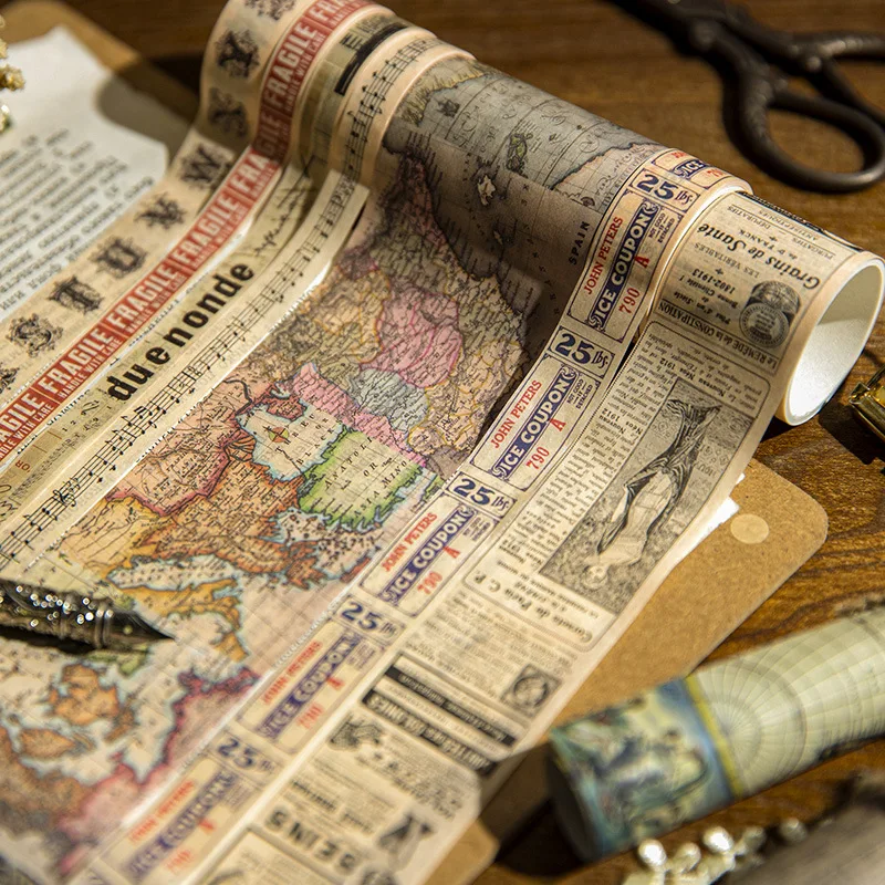 

8pcs Library Series Washi Tape Vintage Alphabet Map Scrapbooking Decorative Adhesive Masking School Stationery Supplies