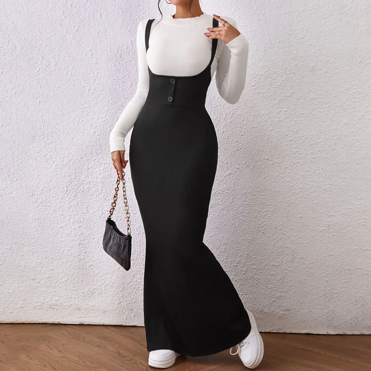 New fall/winter suspenders Fishtail dress Spice slim little mother Stepmother wrapped hip skirt women's ultra long dress 6