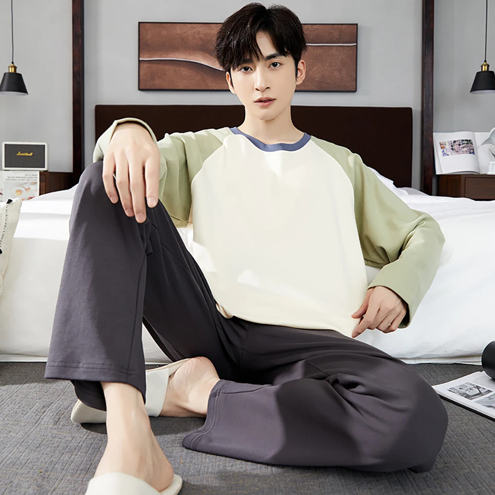 Spring Autumn Casual 4XL Big Size Men's Pajamas Set Fashion Korean Style Sleepwear for Sleeping Cotton Breathable Soft Pajama