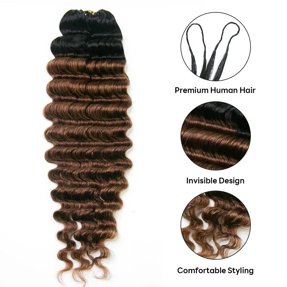 The 3rd Generation Deep Wave Feather Crochet Hair Extensions 1B30 Color Wave 100% Human Hair Extensions Pre-Separated Knotless 4