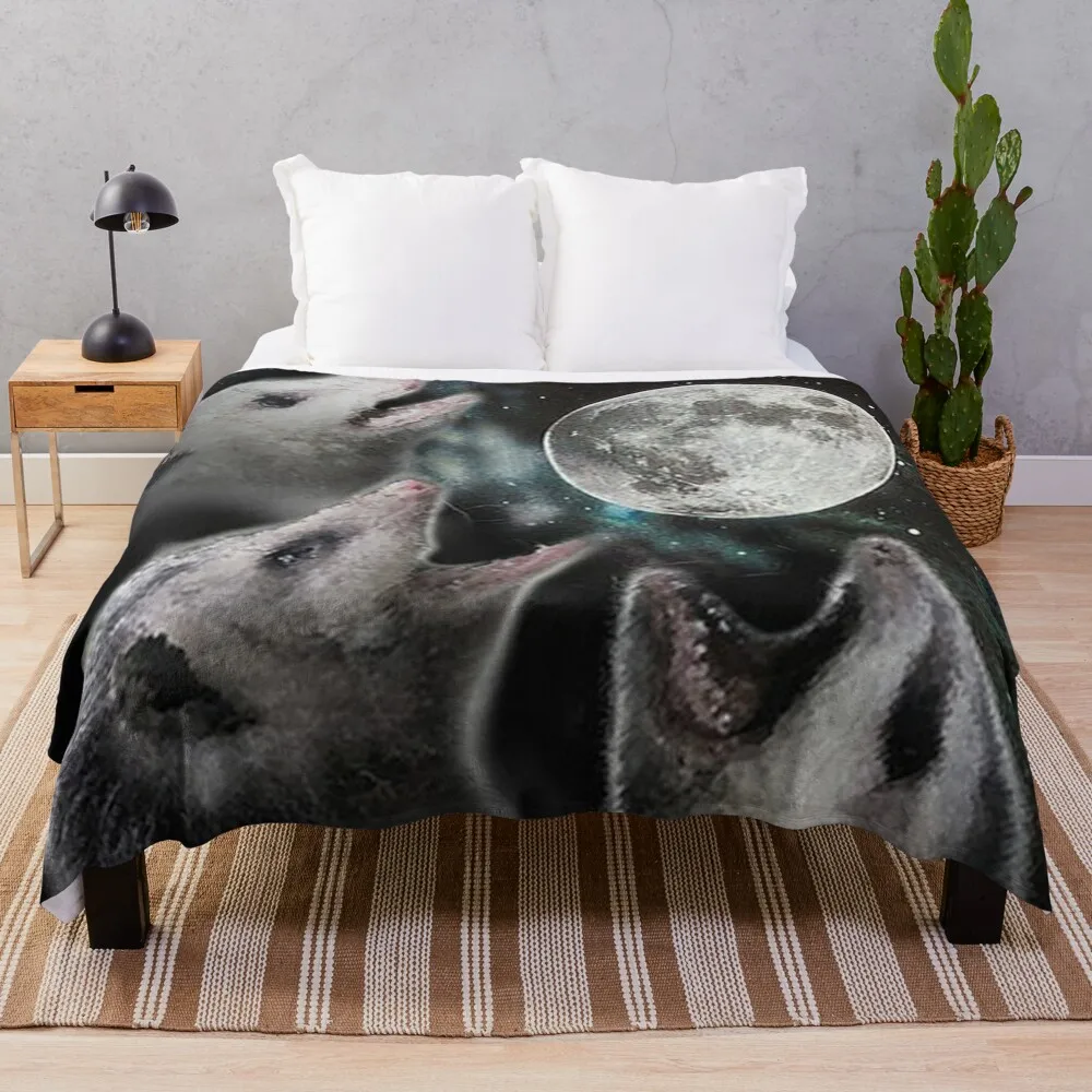 

3 opossum moon Throw Blanket Blankets For Sofa Hairy Blankets Summer Blanket