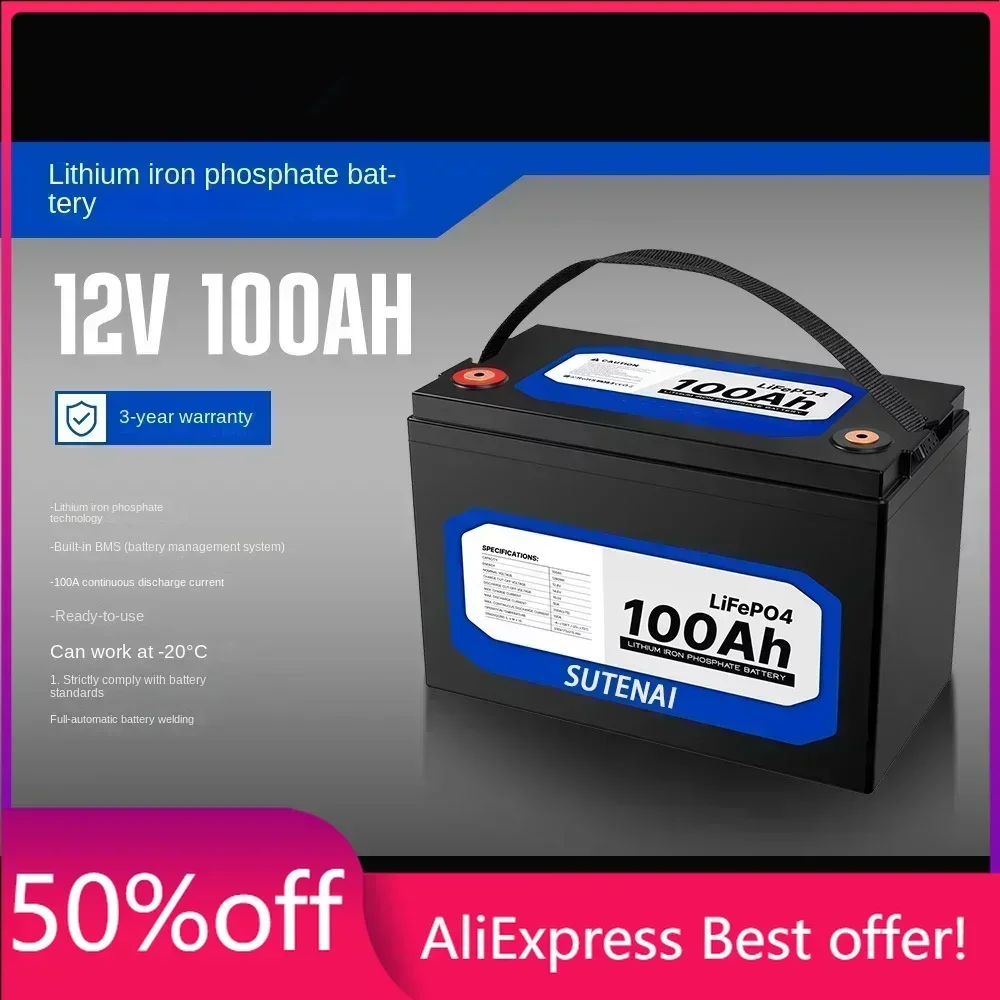 

12V 100Ah Lithium Iron Phosphate Battery LiFePO4 Built-in BMS LiFePO4 Battery for Solar Power System RV House Trolling Motor