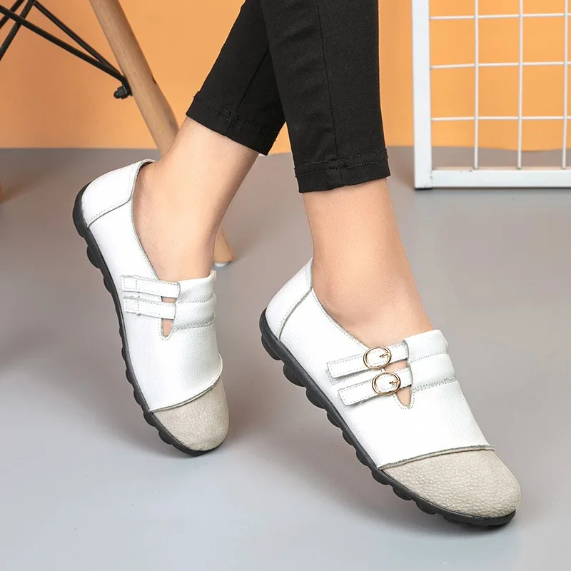 Women's Shoes Slip On Loafers For Ballet Flats Round Shoes Casual 2 Buttons Metal Sandal Flat Shoes For Women Maternity Shoes