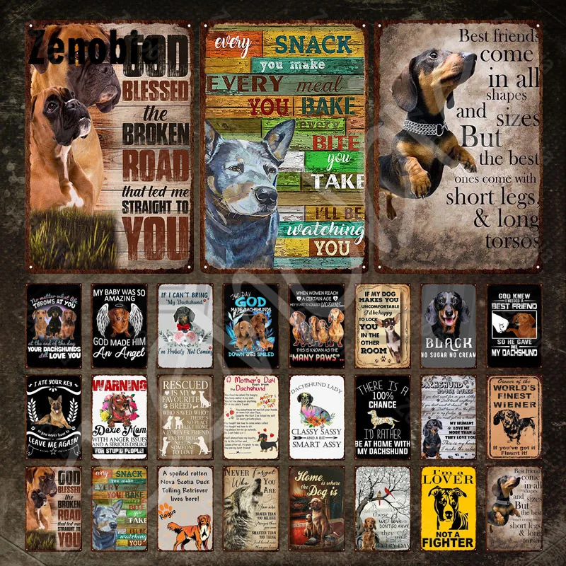

Pet Dog Metal Poster Dachshund Vintage Plaque Cartoon Animal Metal Plate Iron Painting Retro Wall Stickers for Home Decoration