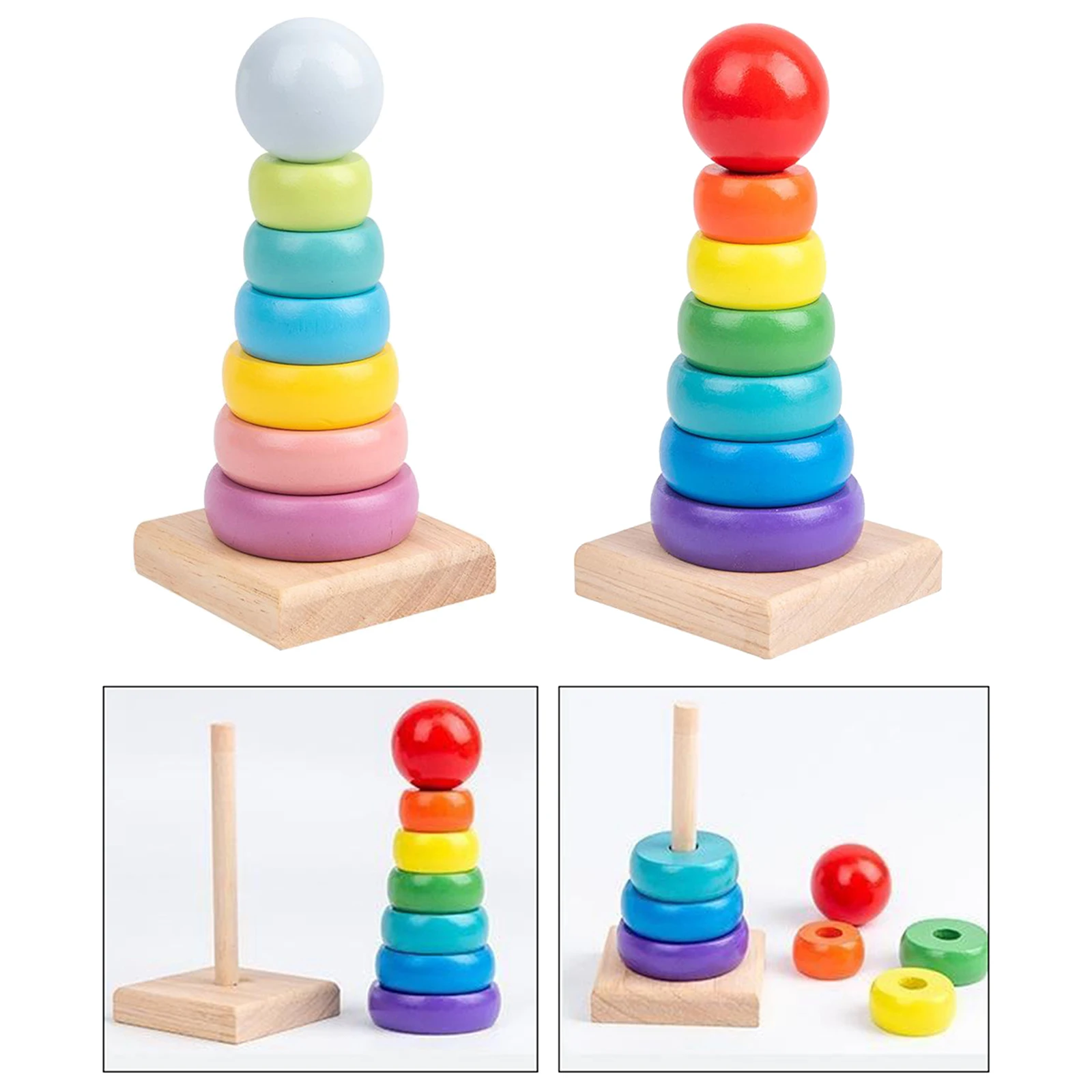 Baby Stacking Tower Colored Rainbow Stacking Ring Tower Toys Early Educational Intelligence Toy Children Birthday Xmas Gift