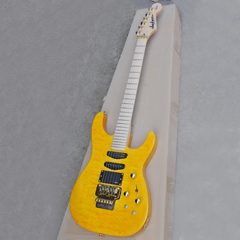 24 High Quality Double Shake Electric Guitars Cloud Pattern Yellow Active Pickup OTGT-2077