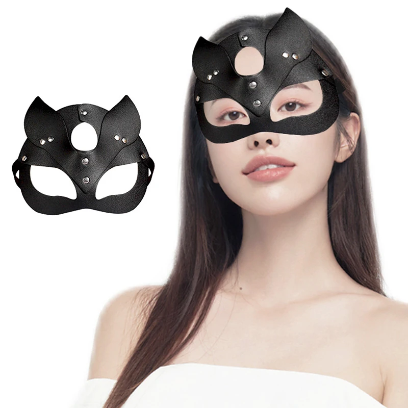 

Sexy women Cat Ear Masks PU Leather mask Cosplay Props Halloween Scary Party decor Masquerade Anonymous Mask Costume Accessories
