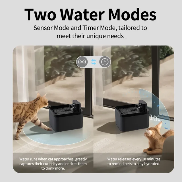 2.2LCat Water Fountain Battery & Sensor 2 in 1 Drinking Fountain For Cats Dog Drinker Wireless Pet Water Dispenser Accessories 4