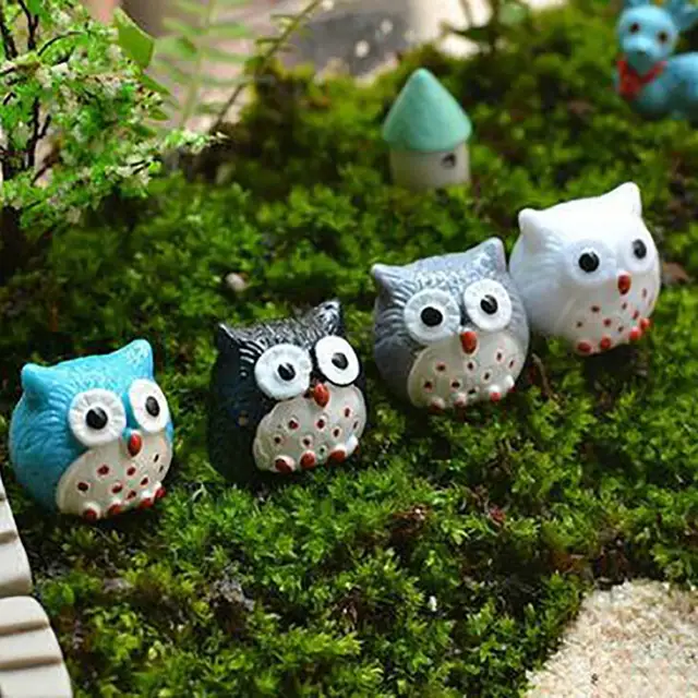 2Db/Set Szép Bagoly Miniatűr Táj Bonsai Dekoráció Gyanta Kézműves Dísz