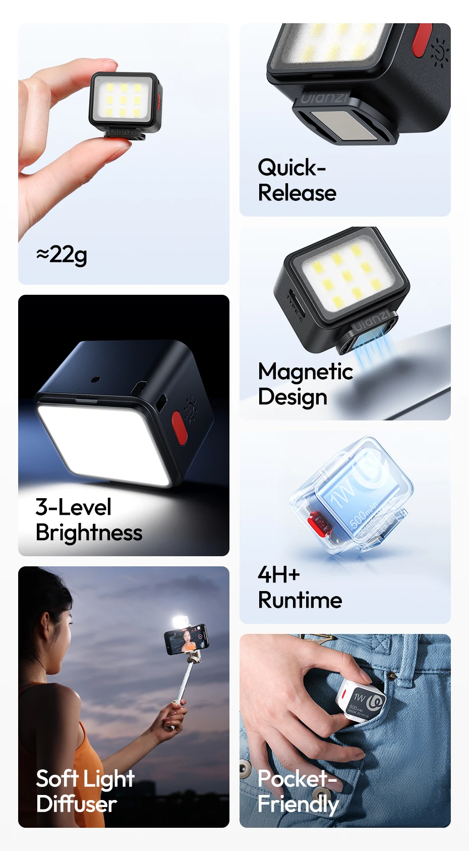 DG01 Mini Cube Light 5600K Video Light for Canon Sony Nikon DSLR Cameras Tripod