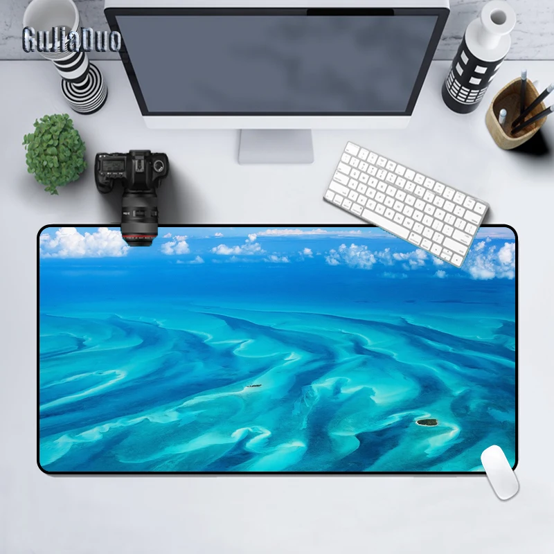 Blue Sea Landscape Pattern Large Mouse Pad Laptop Desk Mat Xl Waterproof Non-Slip Gamer Table Pad Art Stuff Accessories Carpet