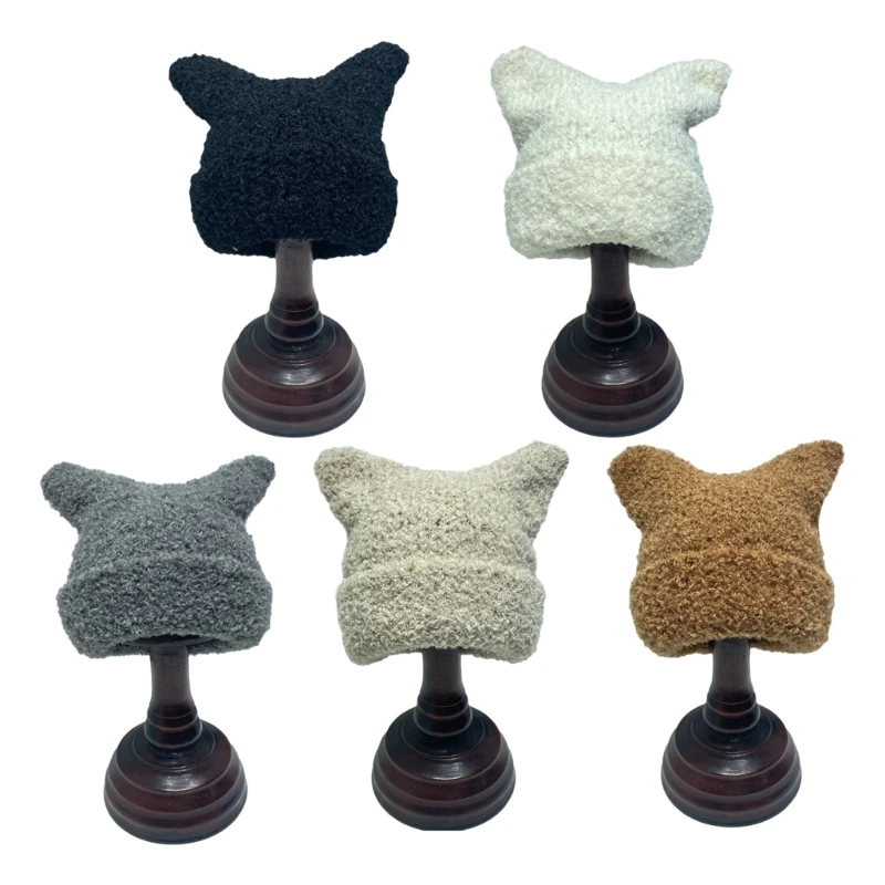 

Plush Bear Ear Beanie Adult Slouch Hat Winter Warmer Knitted Hat Cold Winter Presents for Students Teenagers Skiing