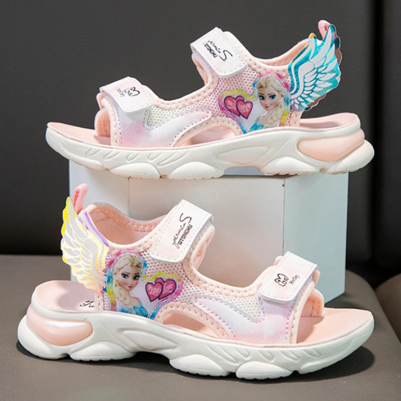 Disney Frozen Elsa Princess Girls Sandals Summer Children's Sports Beach Pink Purple Girls' Soft Shining Shoes Size 26-37 kids shoes children sandals kids sandals beach shoes