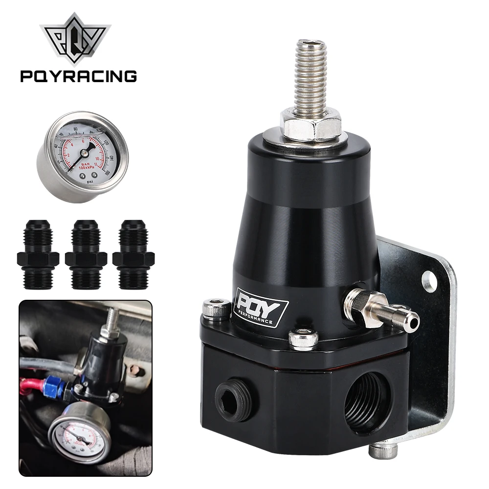 PQY UNIVERSAL FUEL PRESSURE REGULATOR + GAUGE + AN6 FITTING 30 70 PSI