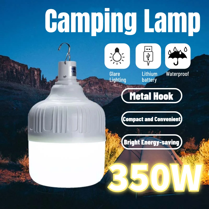 

350W Portable Camping Lamp Battery Lantern Outdoor USB Rechargeable Mobile LED Bulbs Fishing Tent Patio Porch Garden Lighting