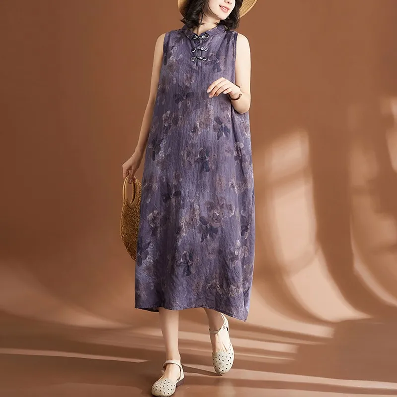 

Женское повседневное праздничное платье, свободные длинные платья без рукавов в китайском стиле с винтажным принтом, Новое поступление на лето 2024, B3580