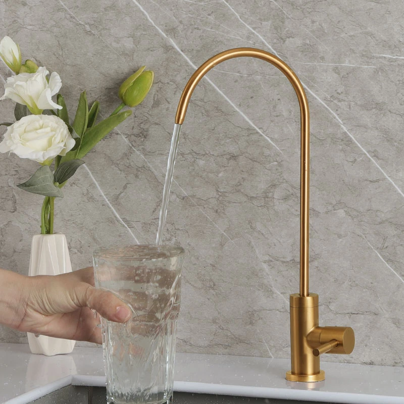 Gold Reverse Osmosis Faucet Brushed Golden Drinking Water Faucet Quick Connect Converters