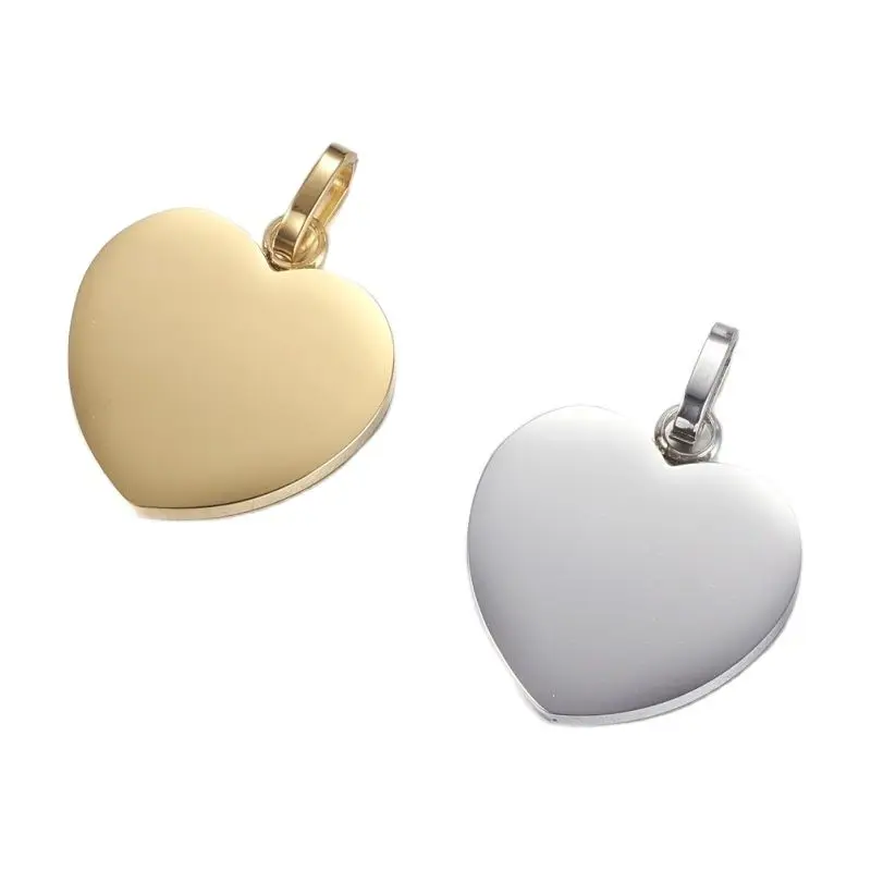 

10pcs 304 Stainless Steel Blank Stamping Tag Heart Pendants Golden Stainless Steel Color 28x26x2mm, Hole: 5x8mm F70