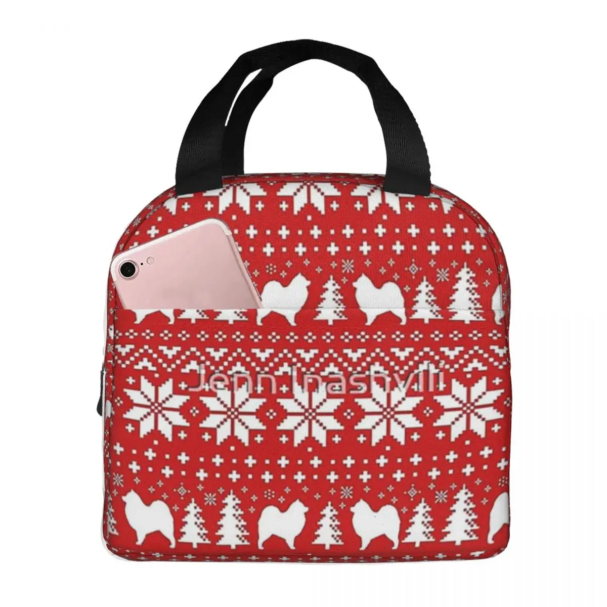 

Samoyed Dog Silhouettes Christmas Holiday Pattern Insulated Lunch Bags Picnic Bags Thermal Cooler Lunch Box Lunch Tote for Woman