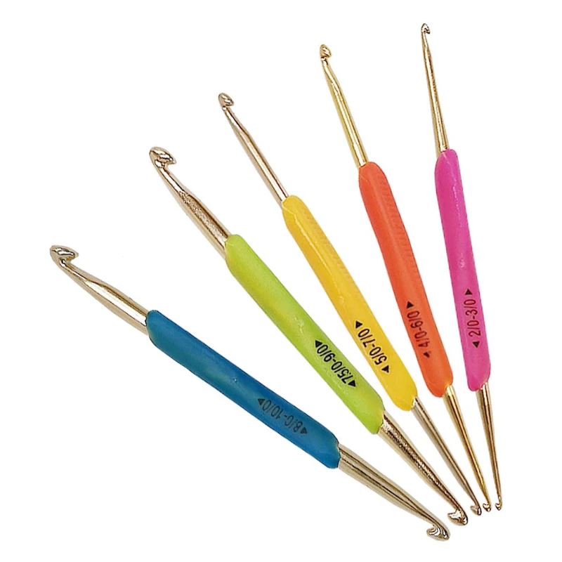 5Pcs/Set Silicone Handle Double Head Aluminum Crochet Hooks Weave Knitting Crochet Needles Sewing Tools