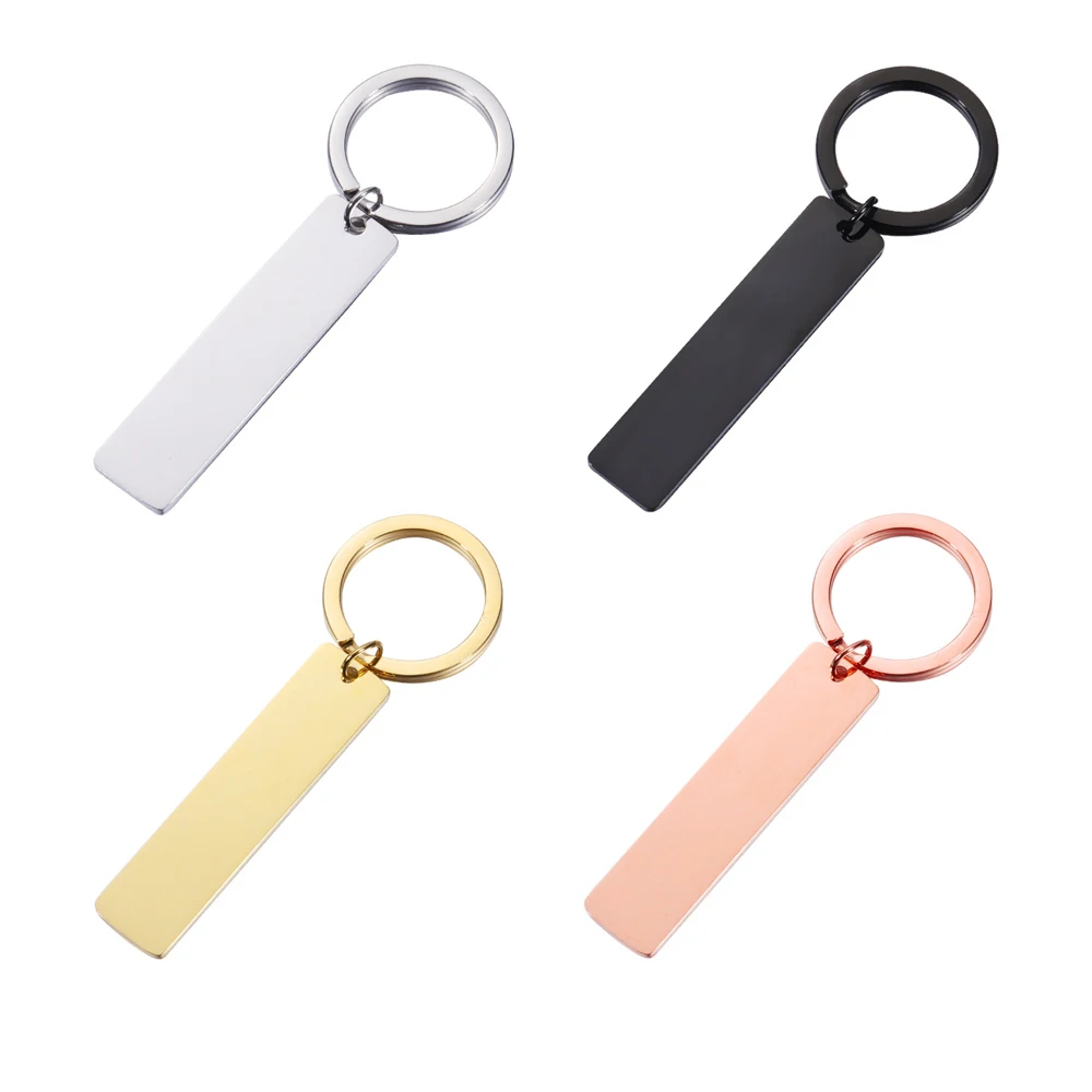 

10Pcs Strip Bar Keychain Mirror Polish Stainless Steel Stamping Blank Keychain For DIY Custom Name Laser Engrave Tags Keychain