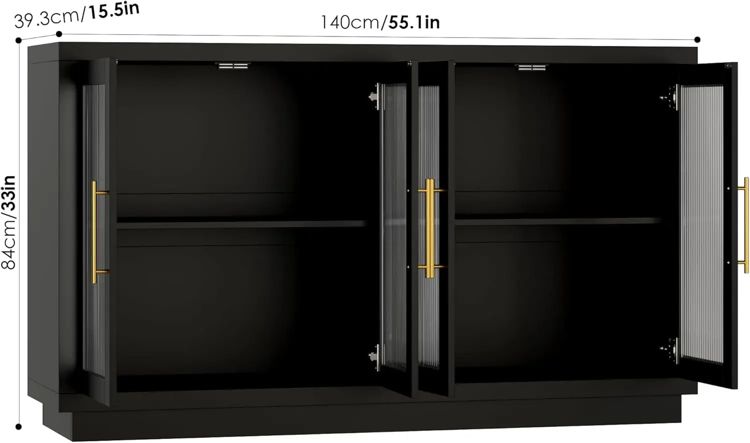 55.1" Large Sideboard Cabinet, Modern Sideboard Kitchen Cabinet with  Wood Coffee Bar Cabinet Buffet Table for Kitchen, Black 2