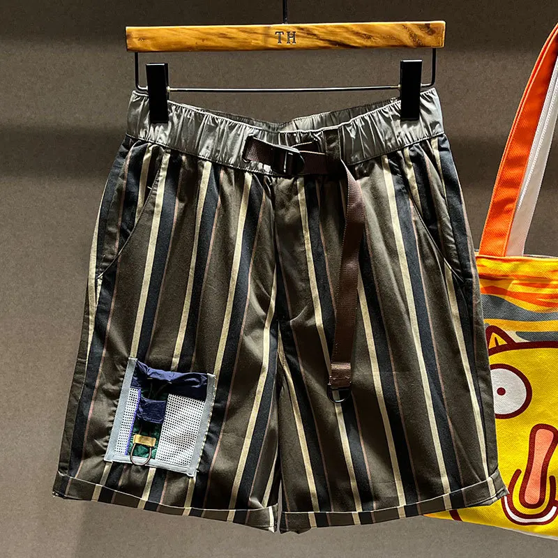 2024 New Japanese-Style Retro High Street Striped Design Sports Casual Shorts Men's Summer Loose Straight Shorts