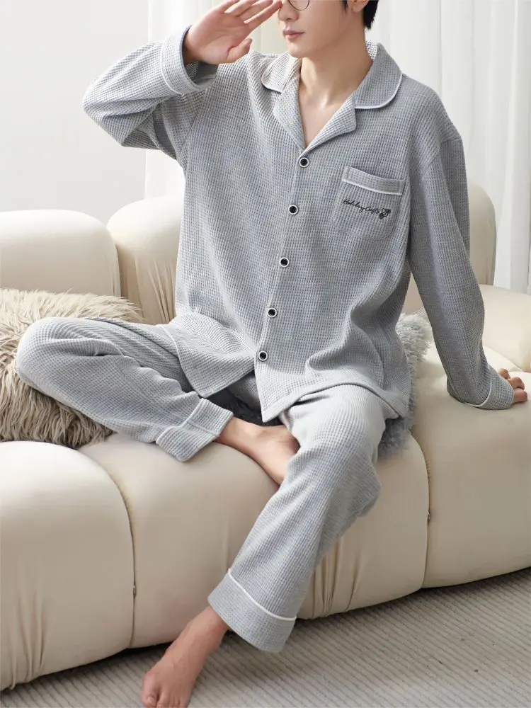 Couple Look Cotton Man Pajamas Silk Sleeping Men Korean Pajama Set Trendy Two Piece Set Family New in Sleepwear Nightwear