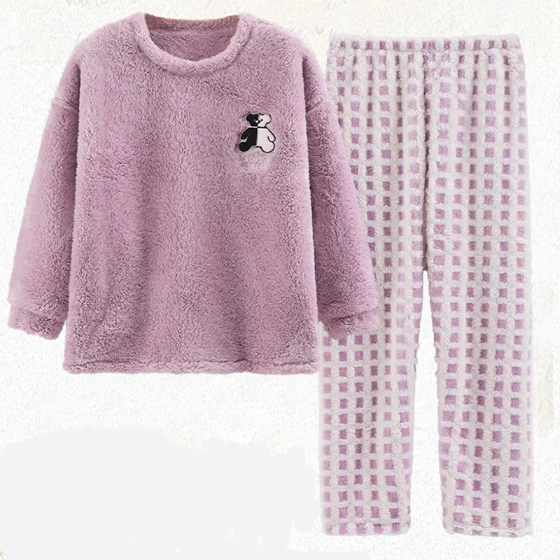 

Комбинированные стильные пижамные комплекты, домашняя одежда, рубашка, штаны с принтом, фланелевая зимняя одежда для отдыха, Свободная Домашняя одежда, 2 шт.