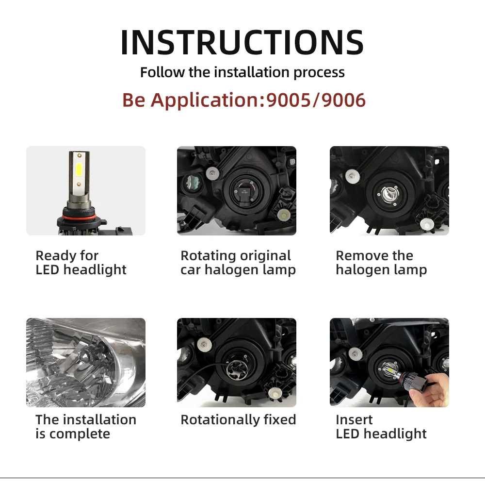 Roadsun H11 LED Headlight Bulb H7 H8 H9 9012 HIR2 9005 HB3 9006 HB4 H10 9140 9145 Mini Size Car 27000LM Headlamp 6000K Fog Lamps