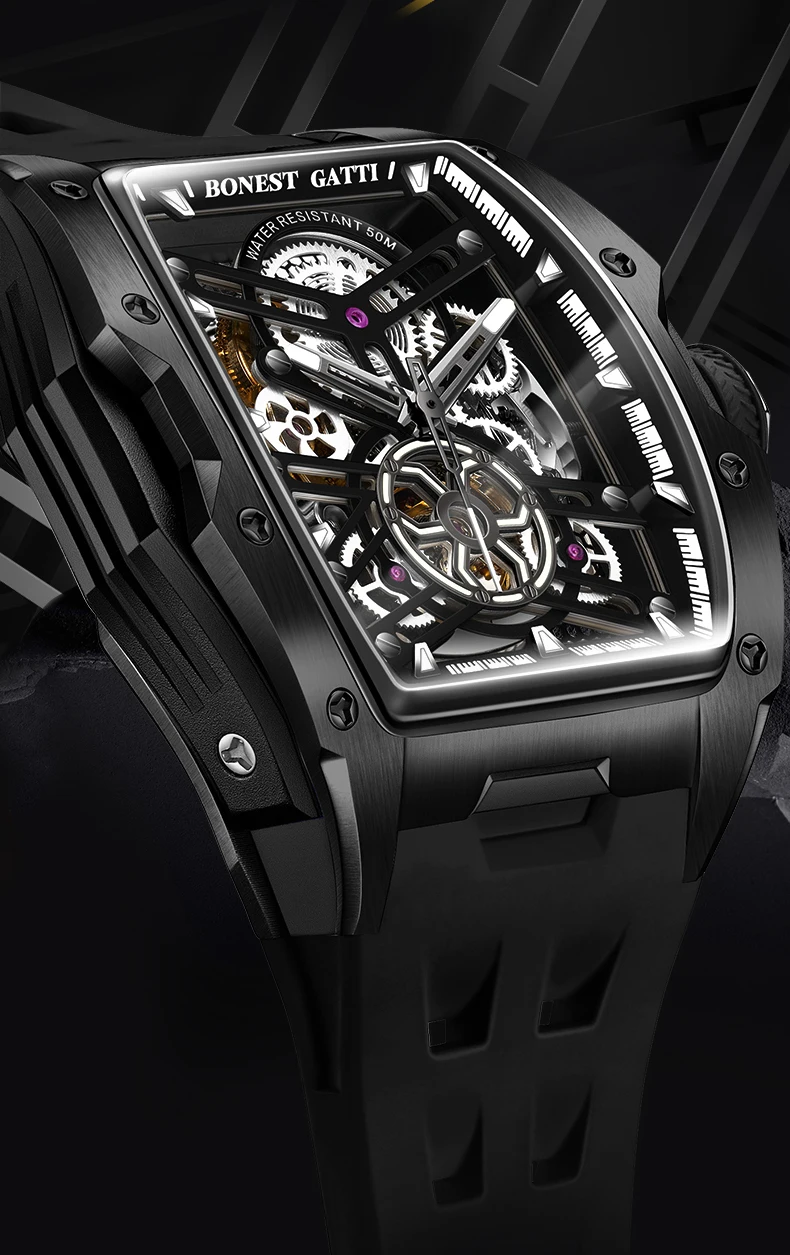 BONEST GATTI men luxury watch barrel case luminous automatic mechanical ...